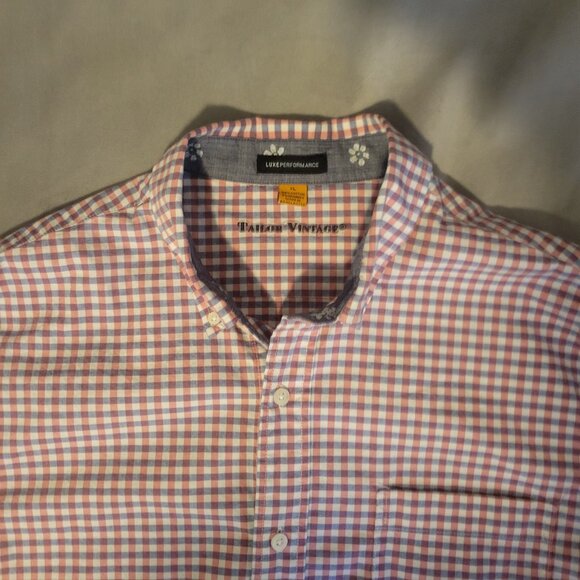 Tailor Vintage Men's XL Cotton Short Sleeve Check Button-Down Shirt Pink Purple - Picture 4 of 7